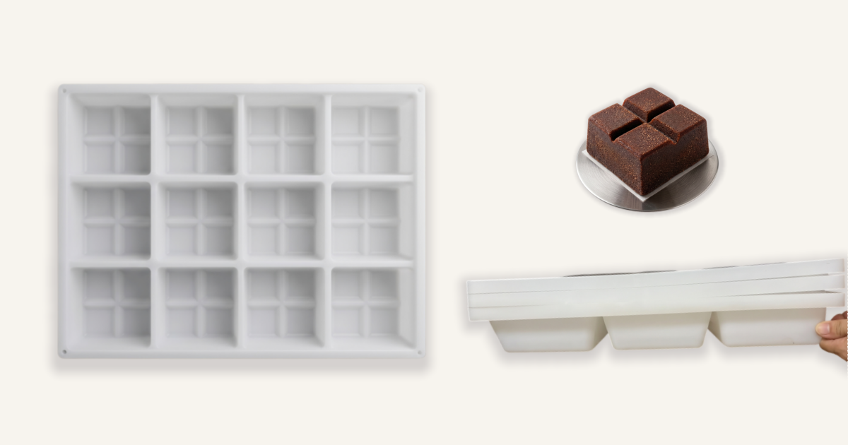 Heavy-duty 12-cavity silicone sugar mold with anti-overflow rim and demolded 600g brown sugar block